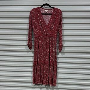 Max Studio Wine Red Floral Wrap Midi Dress